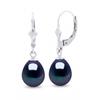 Boucles d'oreilles - PEARLS &amp; COLORS - Pendantes - Perle d'eau douce poire 8-9 mm - Bleu - Or blanc 9 ct