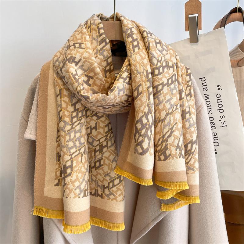 Winter Cashmere Scarf for Women Shawl Luxury Warm Plaid Print Thick Blanket Pashmina Neckchief Bufanda Design