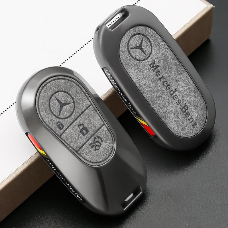 JLCJF1 Alloy Leather Car Key Case Cover Shell For Mercedes Benz 2022 C S Class W206 W223 S350 C260 C300 S400 S450 S500 Auto Accessories