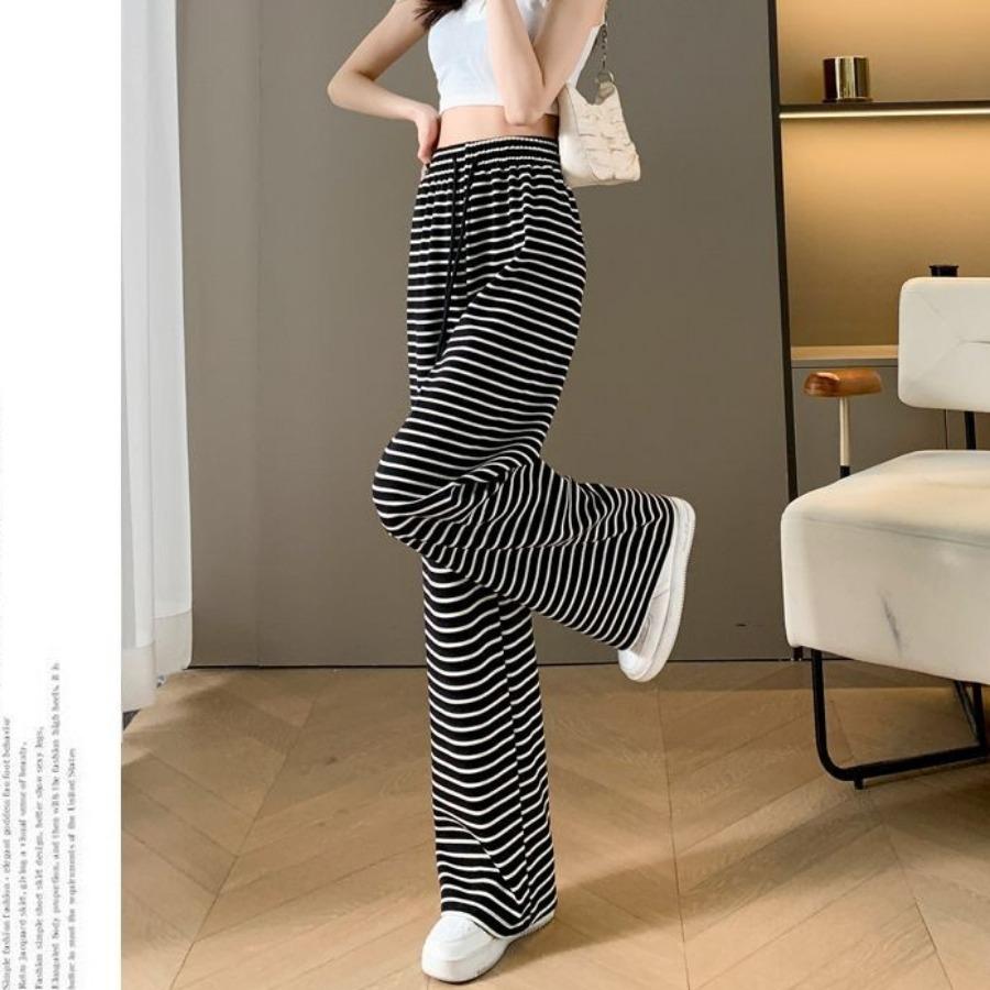 Широкие брюки в черно-белую полоску для женщин, весна-лето, прямые свободные повседневные брюки, универсальные брюки с принтом зебры