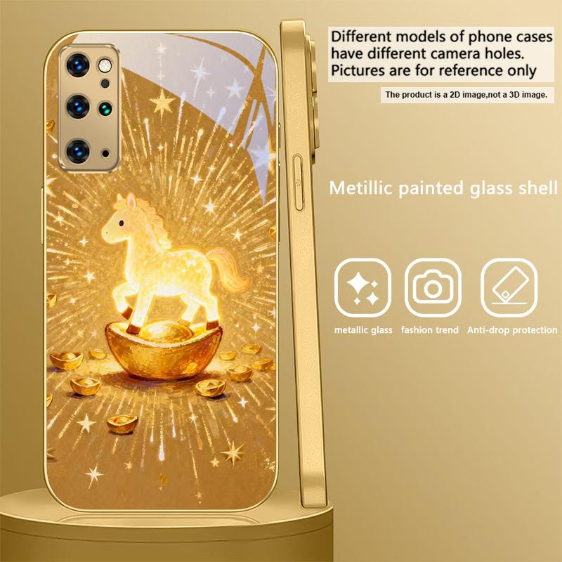 Сверкающий золотой пони Для Samsung Galaxy S20 FE S21 S22 S23 Plus S24 Ultra S25Ultra S21+ S9+ S22Plus Золотой стеклянный чехол для телефона