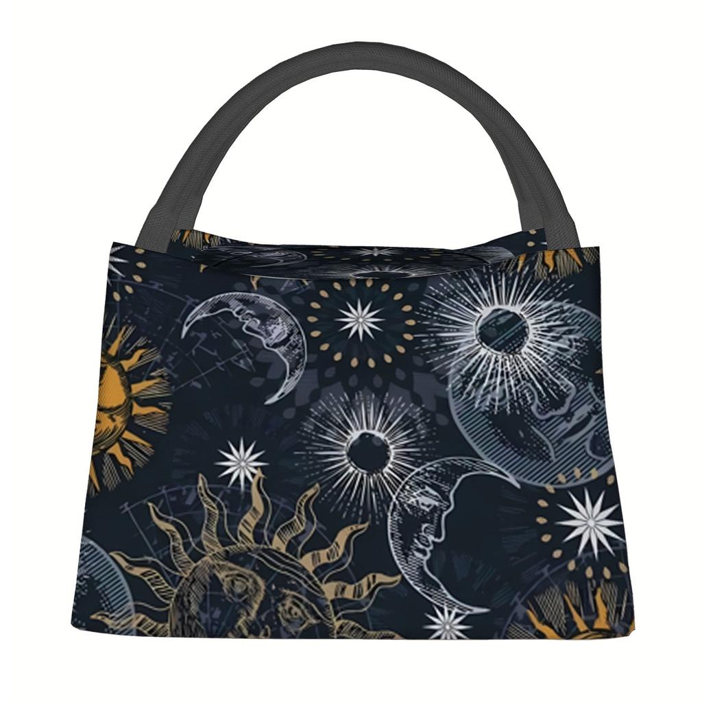 Sun Moon Star Celestial Print Lunch Tote Bag Insulated Portable Reusable Unisex Thermal Carry Bag