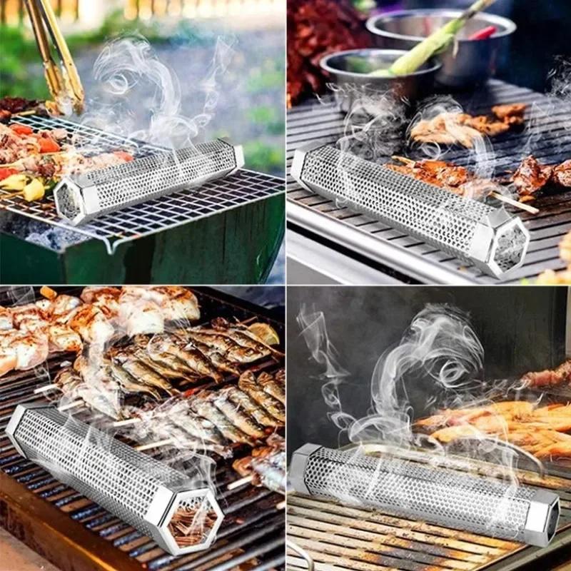 6/12-дюймовый гриль-коптильня для барбекю из нержавеющей стали с перфорированным сетчатым фильтром, генератором для копчения гранул, шестигранной коробкой для копчения специй