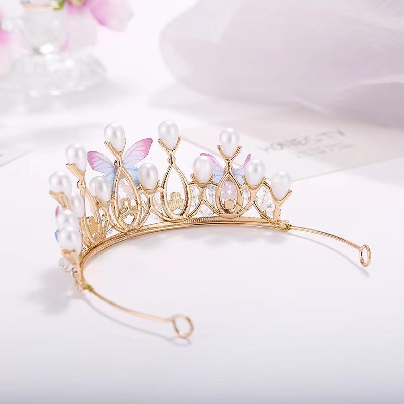 Новая детская корона ручной работы, аксессуары для волос, повязка на голову с короной для девочек на день рождения, корона для волос с бабочкой для девочек