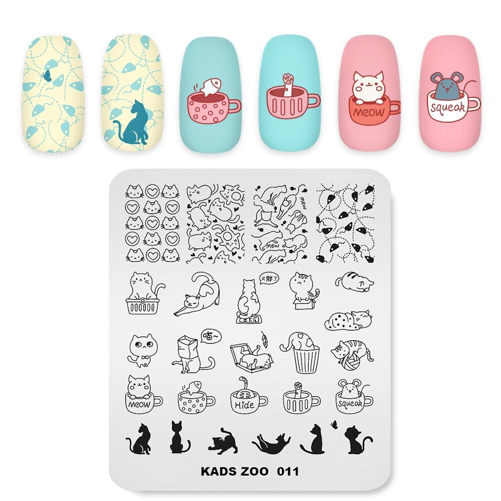 kads Шаблон для штамповки ногтей для штамповочных пластин, изображение маленькой кошки, собаки, дизайн ногтей, штамп для маникюра