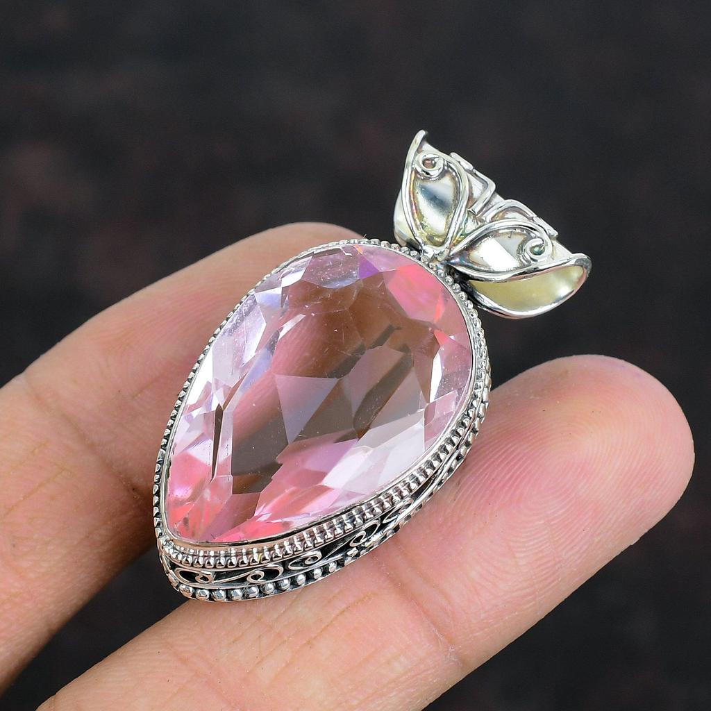 Faceted Pink Kunzite Pendant 925 Sterling Silver Pendant Vintage Pendant Pink Kunzite Gemstone Jewelry Handmade Stylish Pendant Gift For Mom