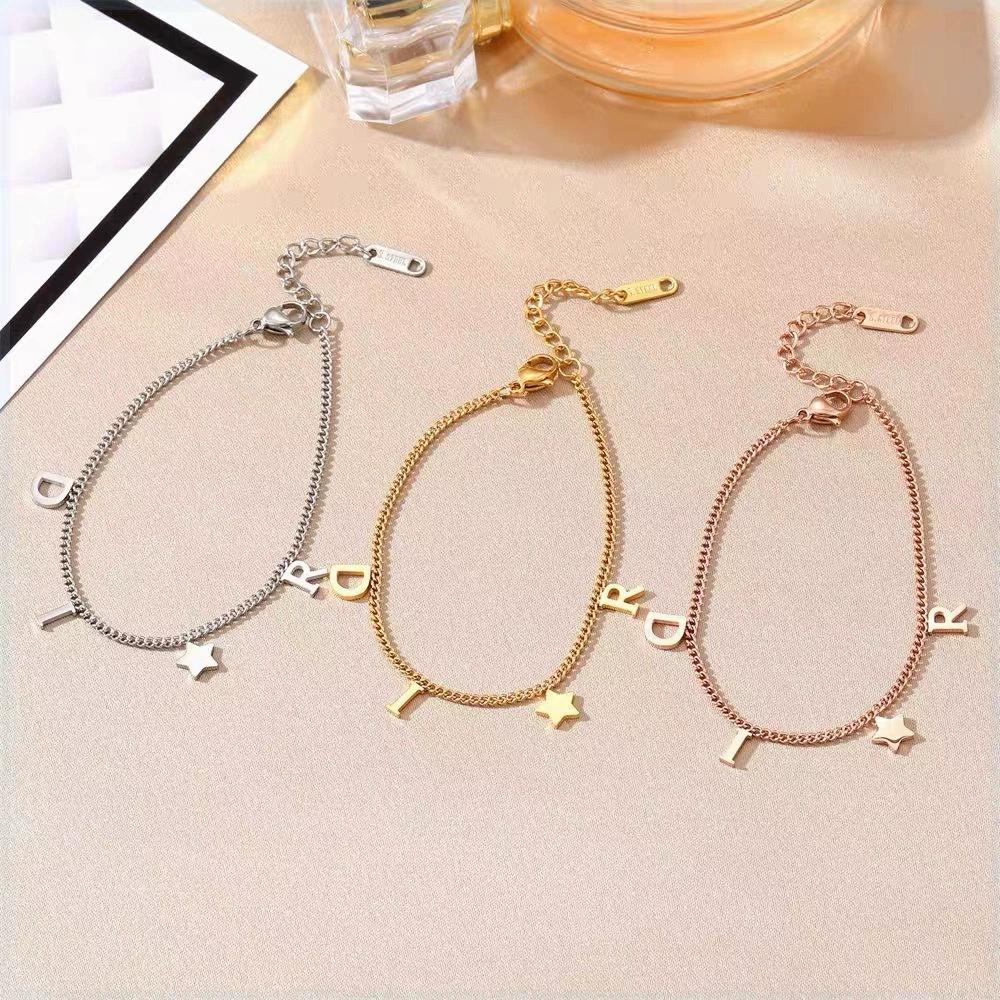 Htpwe Korea New Fashion Letter Star Pendant Bracelet Woman Vintage Stainless Steel Bracelet Luxury Zircon Accessories Gifts