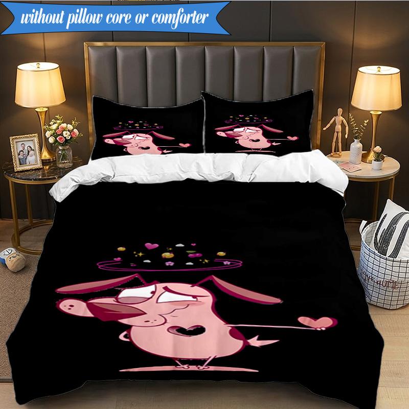 Cowardly Dog Cartoon 3pcs K-pop music group Bedding set,Ideal for Bedroom, Dormitory,Including Duvet Cover And 2pcs Pillowcases,Fan gifts