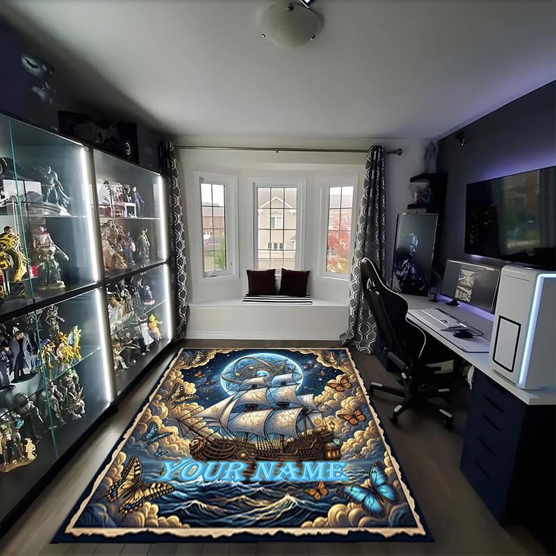 1PC Custom Name Moonlight Theme Floor Mat Ideal for Living Room, Game Rooms, Office, Bedroom,Floor Mat Playful Design