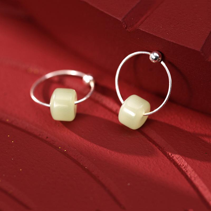 Серьги из нефрита Хотан в придворном стиле, Холодное чувство, Простой темперамент, Серьги в стиле ниши, Серьги-круги из белого нефрита в ретро-стиле