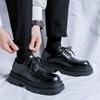 British Style Platform Black Small Leather Shoes Men's Korean Version Round Head Derby Shoes Trendy Retro Ins Versatile Shoes 58863-R