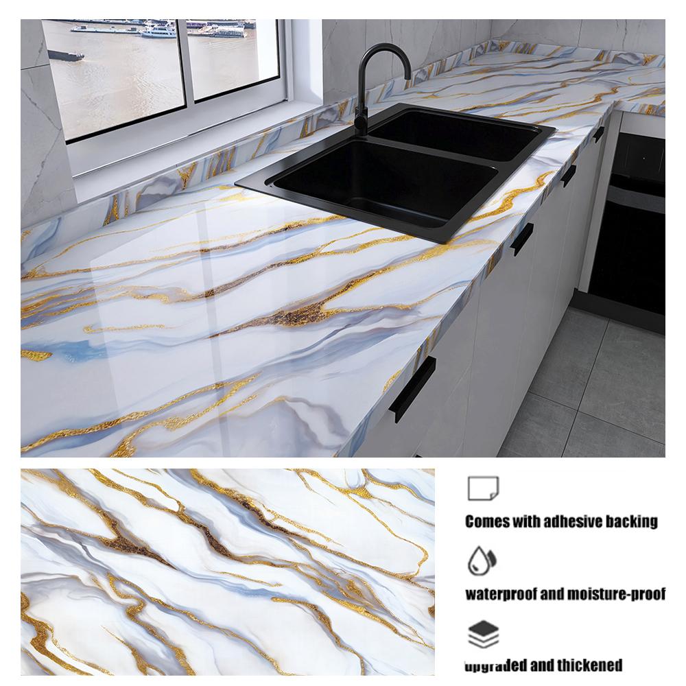 Marble Oil Resistant 40cm Kitchen Sticker Self-adhesive Waterproof Cabinet Stove Top Wallpaper Desktop Bathroom Decoration