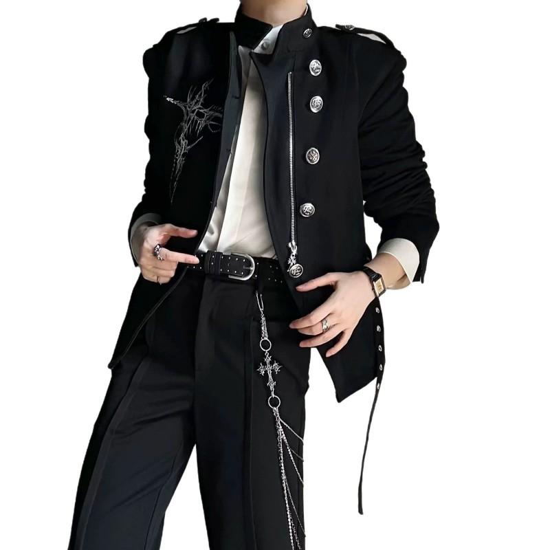 Yamamoto Dark Style Printed Jacket Men Women Retro Court Belt Buckle Strap Casual Coat