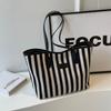Zipper Shoulder Bag Korean Style Shopping Handbag Casual Stripe Canvas Tote Bag  Girls