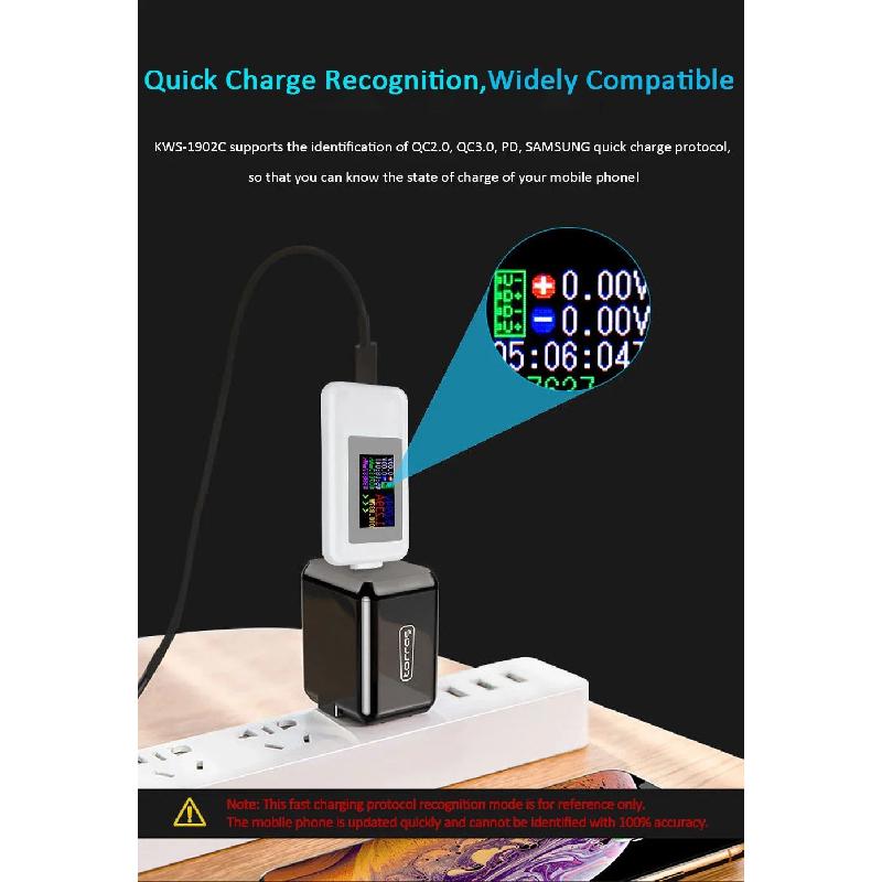 Type-C USB Tester 4-Digit Color Monitor 4-30V Volt Meter Current Power Detector Compatible w/ QC2.0/3.0/PD/Samsung Fast Charging