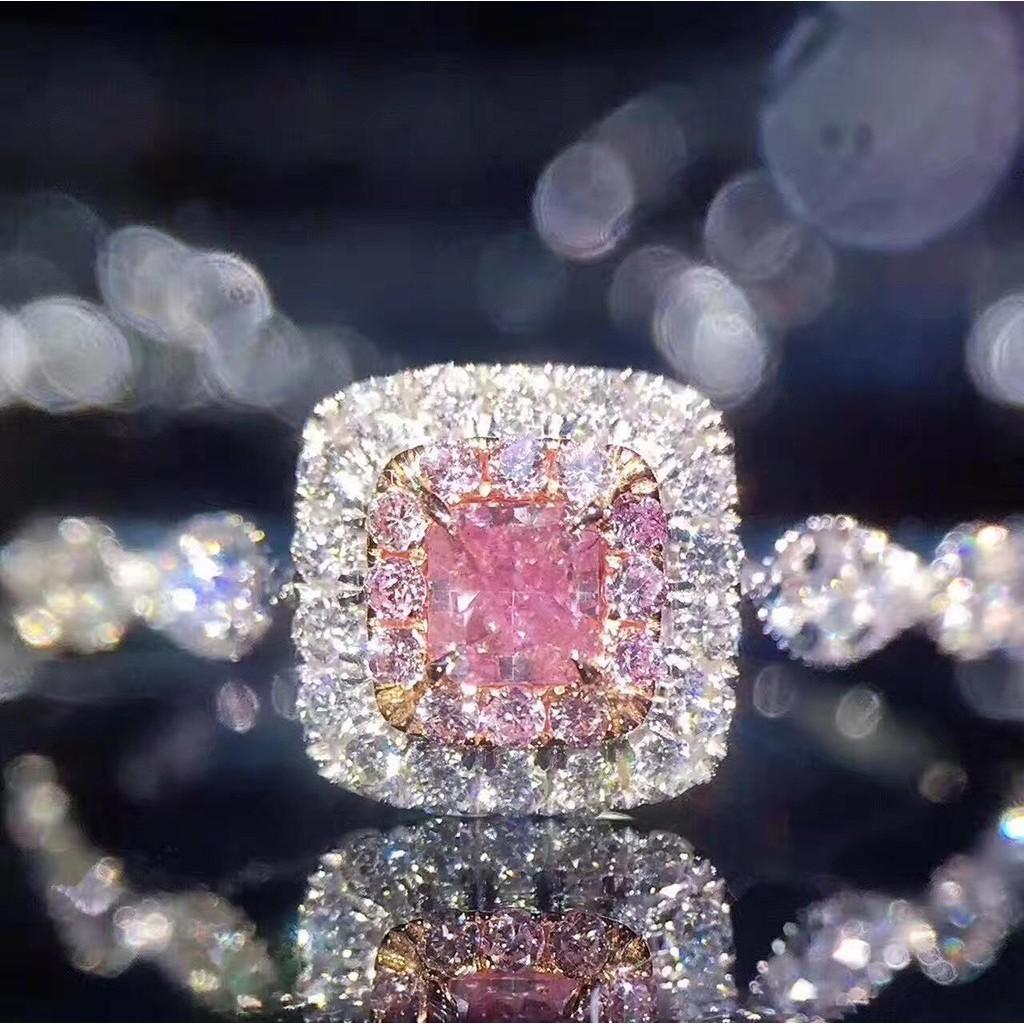 Ring Stone With Pink Zircon Luxury Finger Ring Bride Wedding Couple
