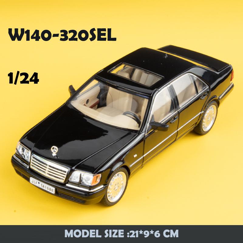 2024 New Simulation 1/24 Scale Benzs W140 320SEL Vintage Car Model With Sound Light Chidlren Diecast Alloy Toy Vehicle Collective Voiture