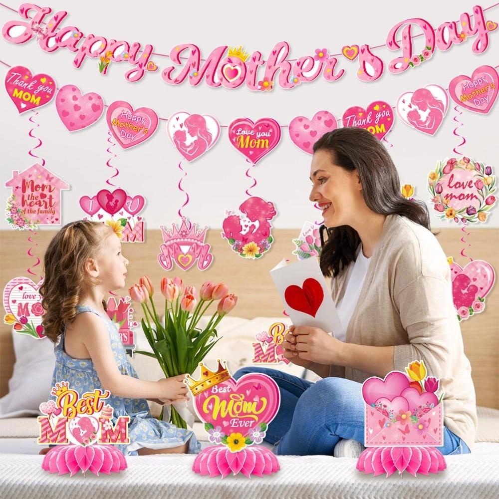 Hearts Pattern Banner Decor Happy Mother's Day Holiday Banner New Desktop Ornament Party DIY Decor