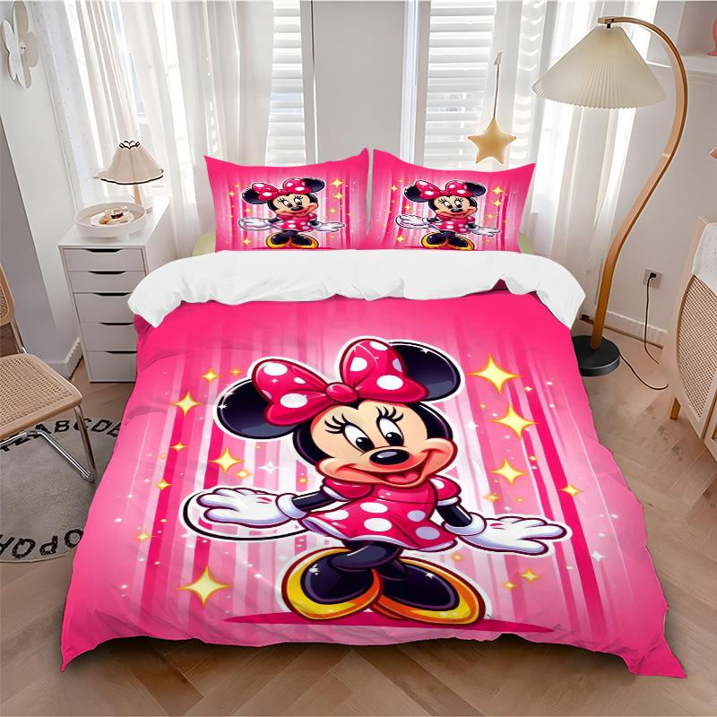 Minnie Mouse Sparkle Pose Print 3Pcs Bedding Setduvet Cover With 2 Bedropillowcase Home Birthday Gift
