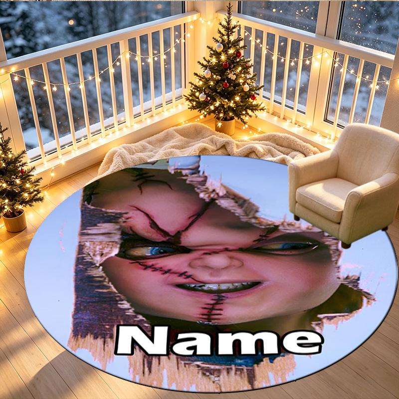 Custom Name Personalized Bride of Chucky Print Round Rug, Versatile Home Decor Carpet, for Playroom, Apartment, Balcony, Entryway, Hallway Gift