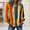 Women Plus Size Round Neck Long Sleeve Geometric Printed Curved Hem Blue Beige Pink Casual Top