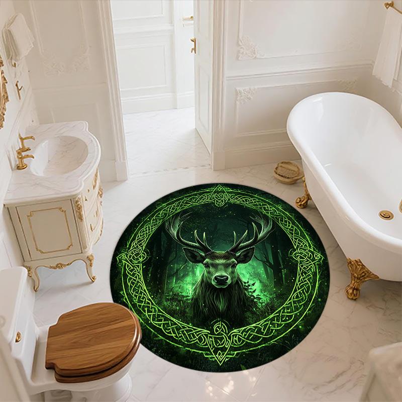 Celtic Knot Deer Head,Round Area Rug,Carpet Rug for Living Room Bedroom Sofa Playroom Decor,Non-slip Floor Mat
