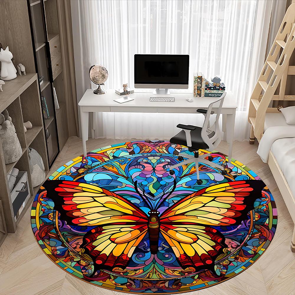 1pc Butterfly Stained Glass Chair Carpet for Office, Non-slip, Soft and Durable Office Rug, Perfect for Office yy260127127