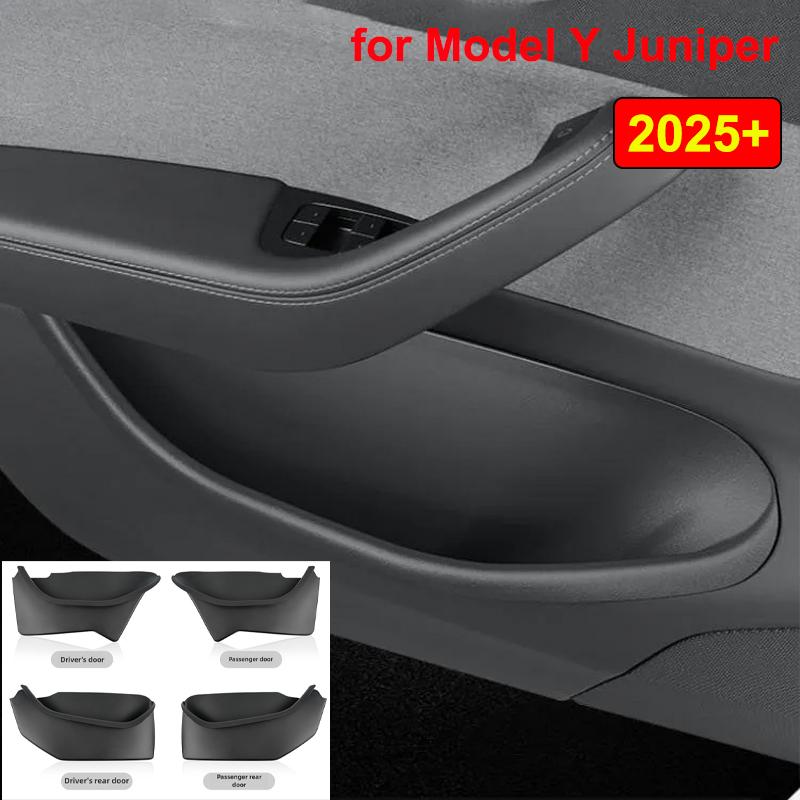 For Tesla Model Y YL Juniper 2025 2026 Door Side Storage Box Fully Covered TPE Front Rear Door Organizer Tray Car Accessories