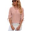Весна Лето Новая Женская Однотонная Футболка Топ с V-образным вырезом, на пуговицах, с рукавом три четверти, свободного кроя, для отдыха, импортная