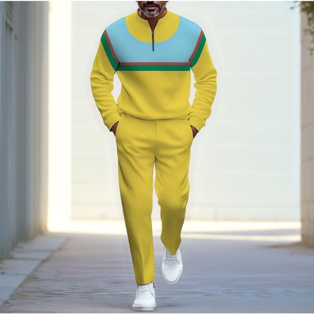 Весенне-осенние модные мужские комплекты с 3D-принтом, мужская повседневная спортивная одежда из двух предметов с воротником-стойкой на молнии