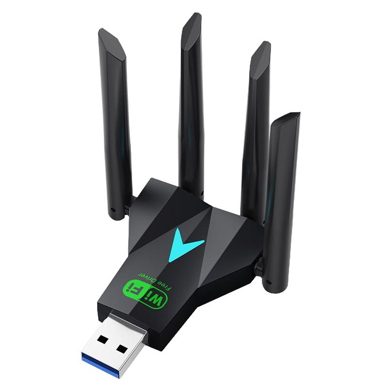 Двухдиапазонный USB-адаптер Wi-Fi 1300 Мбит/с 2,4 ГГц / 5 ГГц Wi-Fi Dongle USB 3.0 802.11Ac Беспроводной приемник с 4 антеннами для ПК/ноутбука Без драйверов