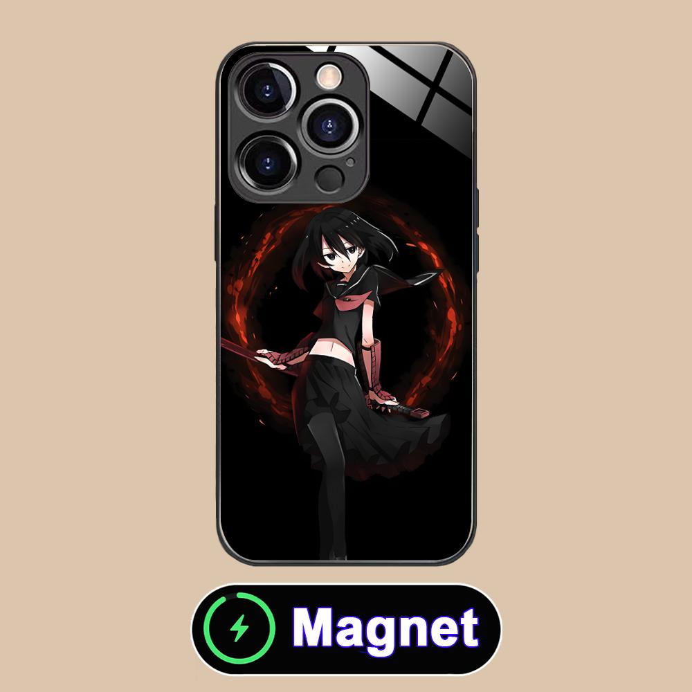 Akame Kurome Glass MagSafe Mobile Phone Case for iPhone 17 16 15 14 13 12 11 Air Pro Max Plus Mini Colorful Cover