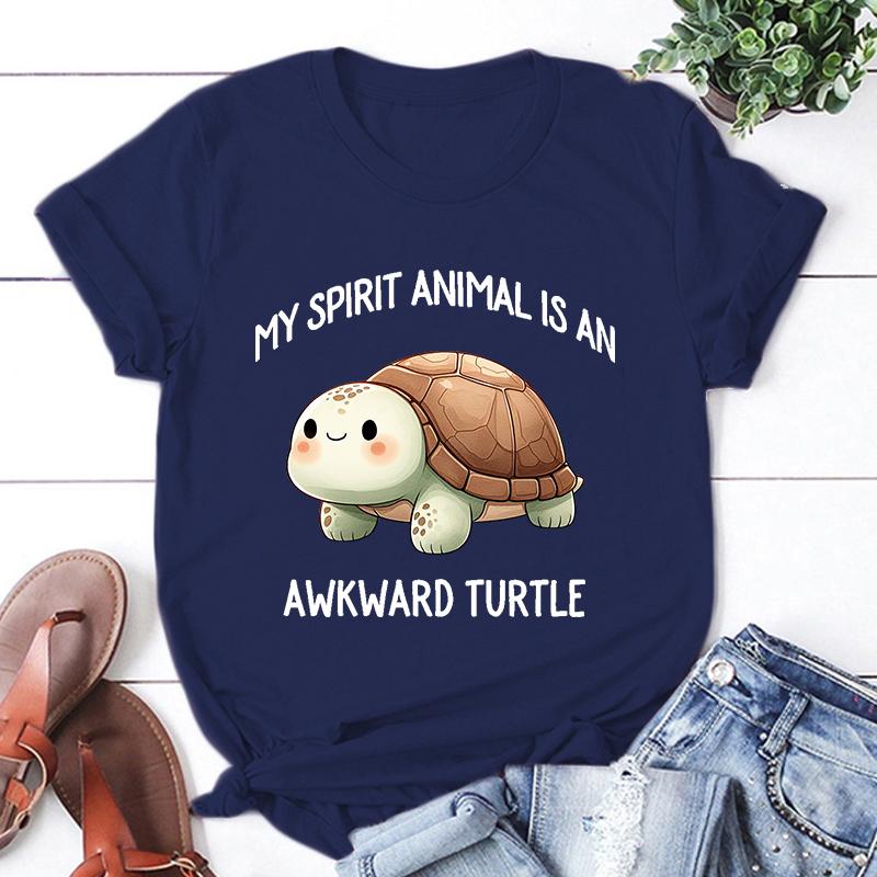 Мое тотемное животное - неуклюжая черепаха. Принтованная футболка. Мужские/женские топы. Футболки. Летняя прохладная свободная с коротким рукавом.