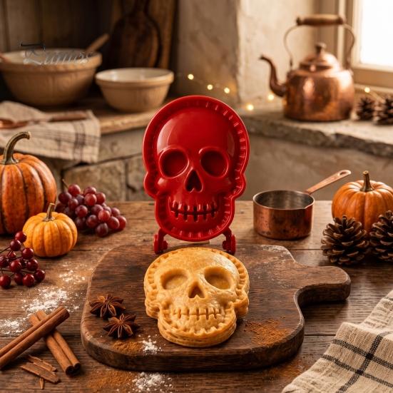 Halloween Baking Tools Hand Pie Mold, Skull Dough Press Cutter, Reusable Pocket Mini Mold for Holiday Treats Pastry Supplies Creative Snack Maker