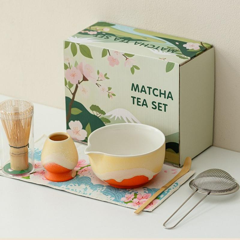 8Pcs/Set Ceramic Matcha Teaset Elegant Traditiona Handmade Japanese-style Matcha Brush Teaspoon Making Tool Accessories Gift Box