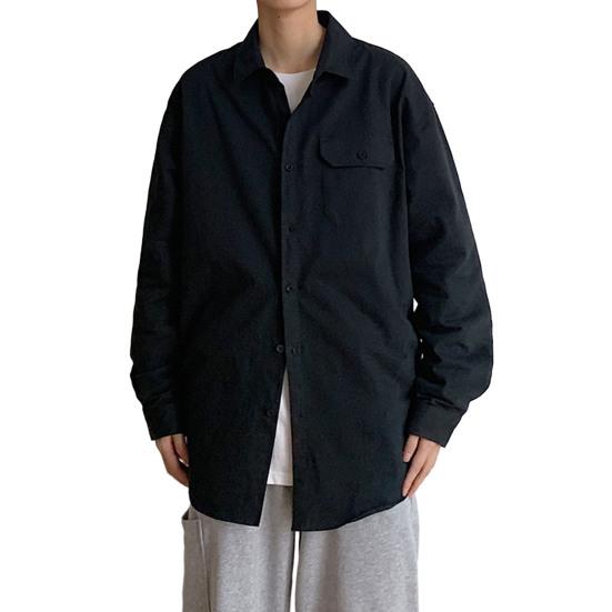 Мужская весенняя рубашка, свободный однобортный свободный отложной воротник с карманами, однотонный кардиган средней длины, повседневный мягкий дышащий мужской топ