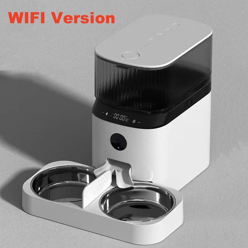 Tuya Автоматическая кормушка для домашних животных 5 л Большая емкость из нержавеющей стали Двойная чаша Интеллектуальная сенсорная панель Управление с помощью приложения Камера Кормушка для домашних животных