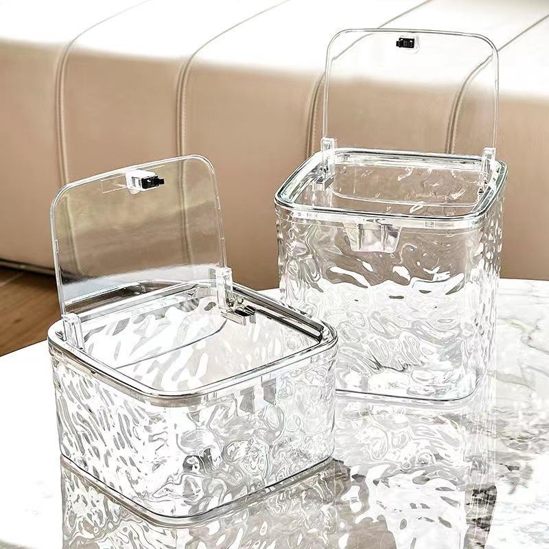 Compact Desktop Trash Bin with Lid, Press-Type Pop-Up Wastebasket for Kitchen, Dining, or Office Use