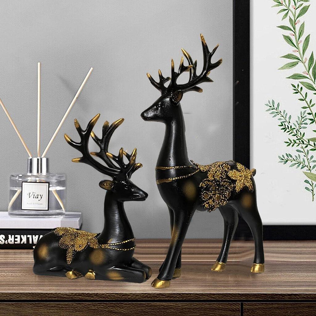 New Resin Golden and Black Reindeer Sculptures | Beautiful Home Decor | Lifts Up Energy of Your Room (Pack of 2, Black)