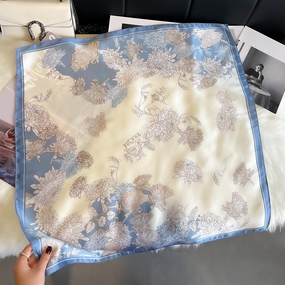 Luxury Floral Print Silk Square Scarf Women Soft Satin Kerchief Hairband Neckerchief Head Hijab Lady Headband Foulard Bag Ribbon