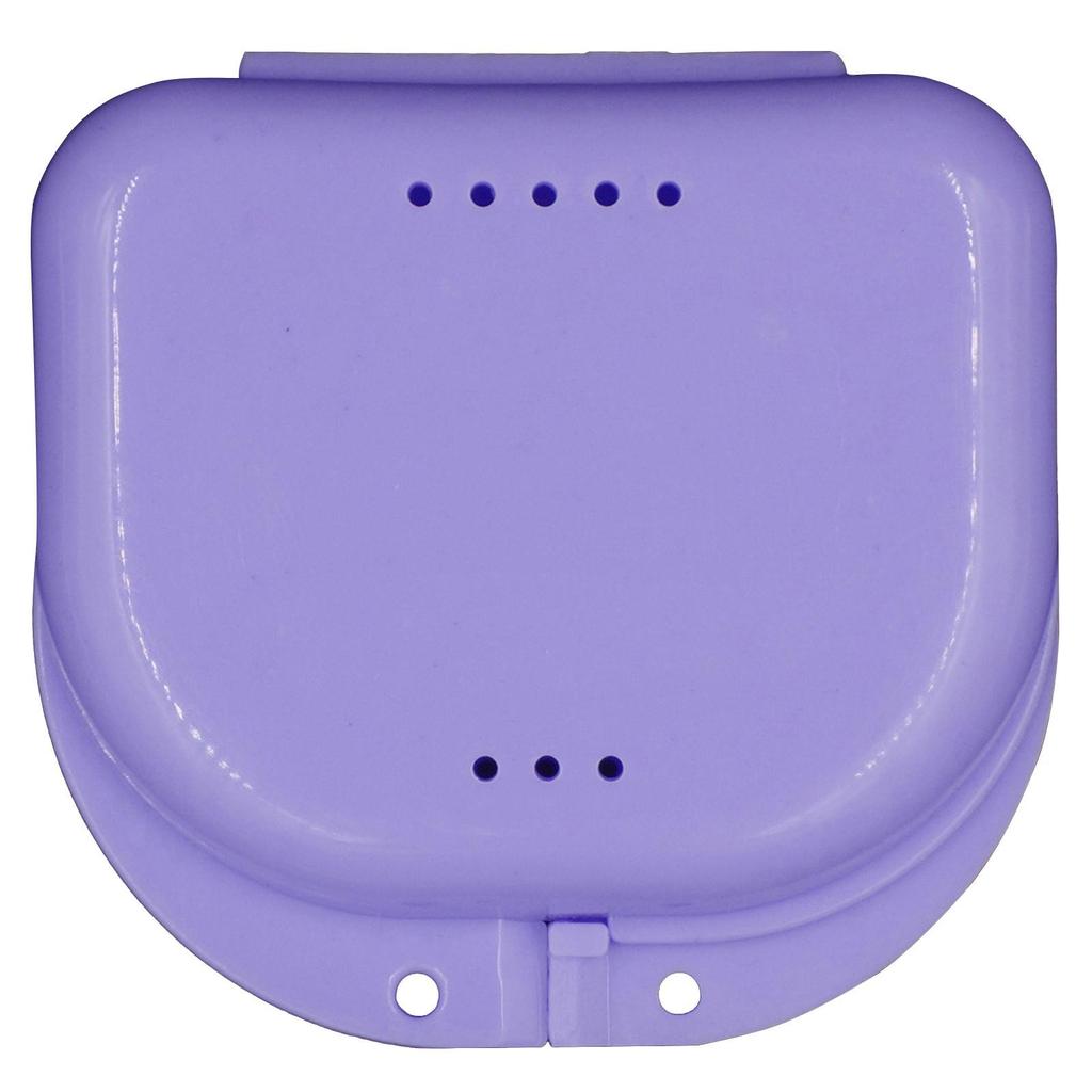 Компактный синий пластиковый контейнер для хранения и чистки зубных протезов с вентиляционными отверстиями