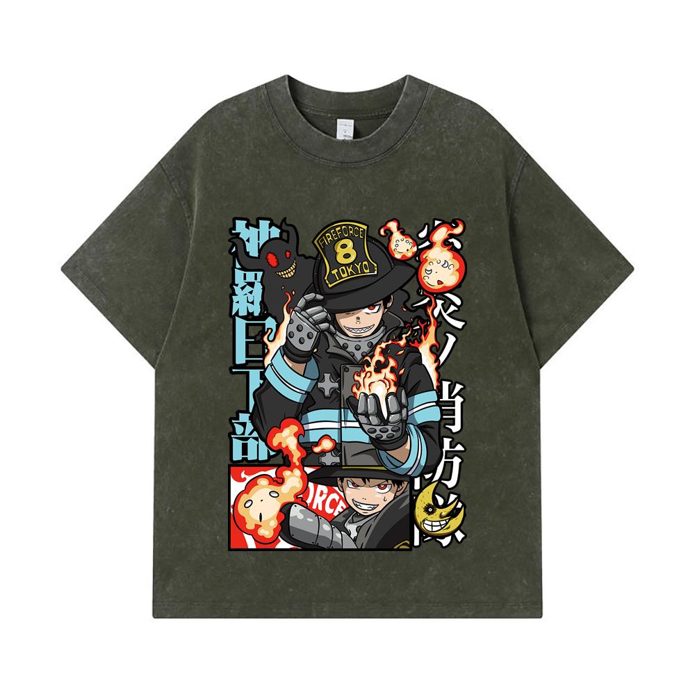275 GSM Washed T-shirts 100% Cotton Fire Force V2 Print Unisex Heavy Cotton T Shirt