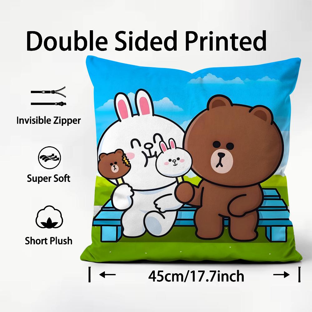 BBrown BearR And Cony Cute Cushion Cover Plush Fabric Soft DoubleSided Printed Sofa Warm Winter Home Child Gift Pillow Case