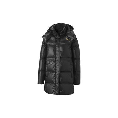 Пуховик с капюшоном и металлическим золотым логотипом Женская верхняя одежда Черный 585409-01