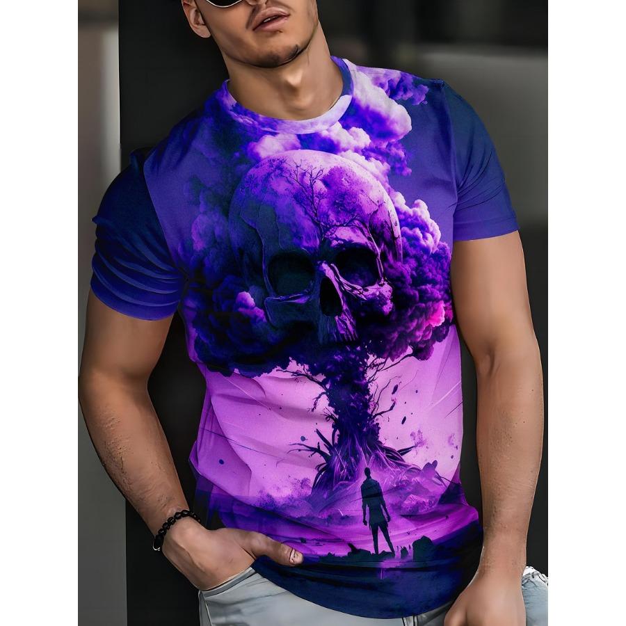 Футболки с рисунком мотоцикла, мужские уличные футболки Purple Blast с 3D принтом, модные топы с круглым вырезом и короткими рукавами, летние футболки
