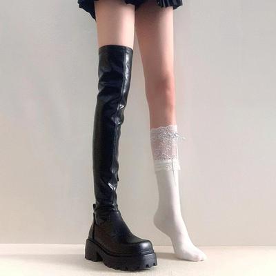 Рекомендовано блогером! Сапоги-ботфорты на толстой подошве, женские сапоги, эластичные высокие сапоги, черные сапоги.