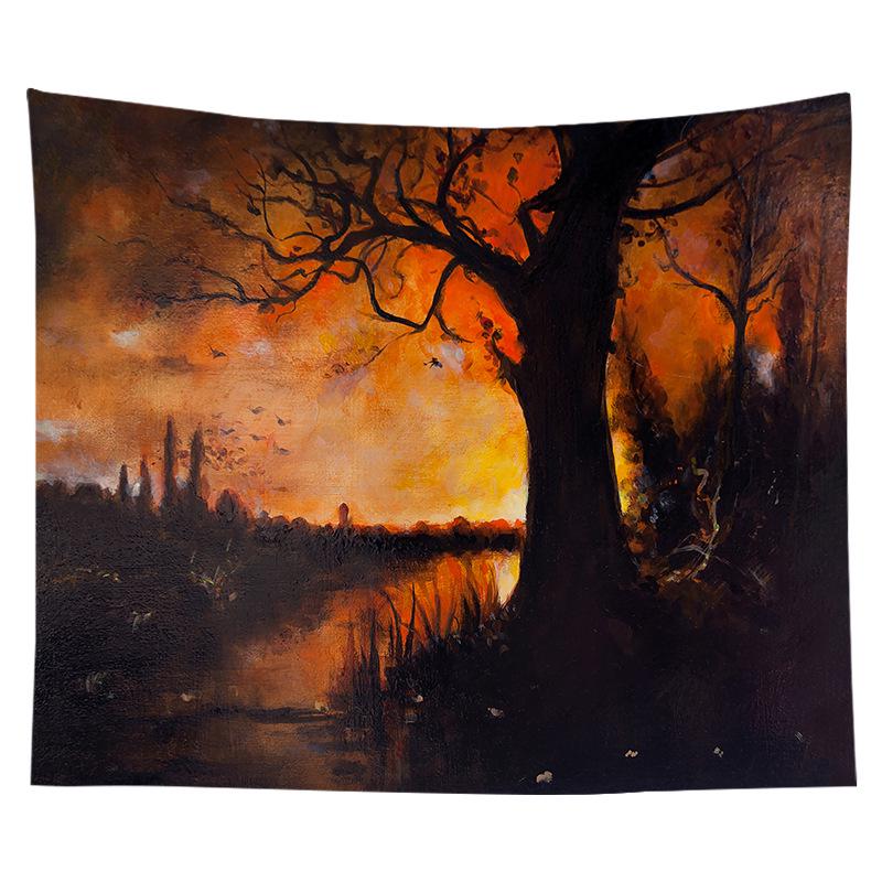 Halloween Tapestry Night Castle Graveyard Tapestry Hippie Tapestry Wall Hanging Bedroom Dorm Living Room Home Decor Tapestry
