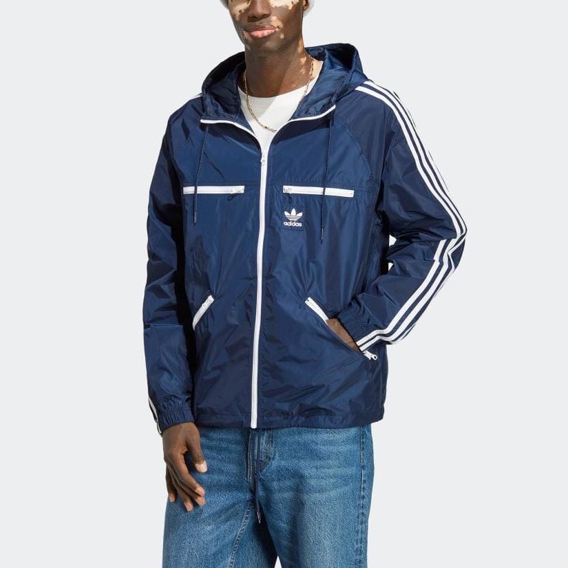 adidas Оригинальная куртка на молнии с капюшоном и вышивкой трилистника, мужские куртки синего цвета IB9961