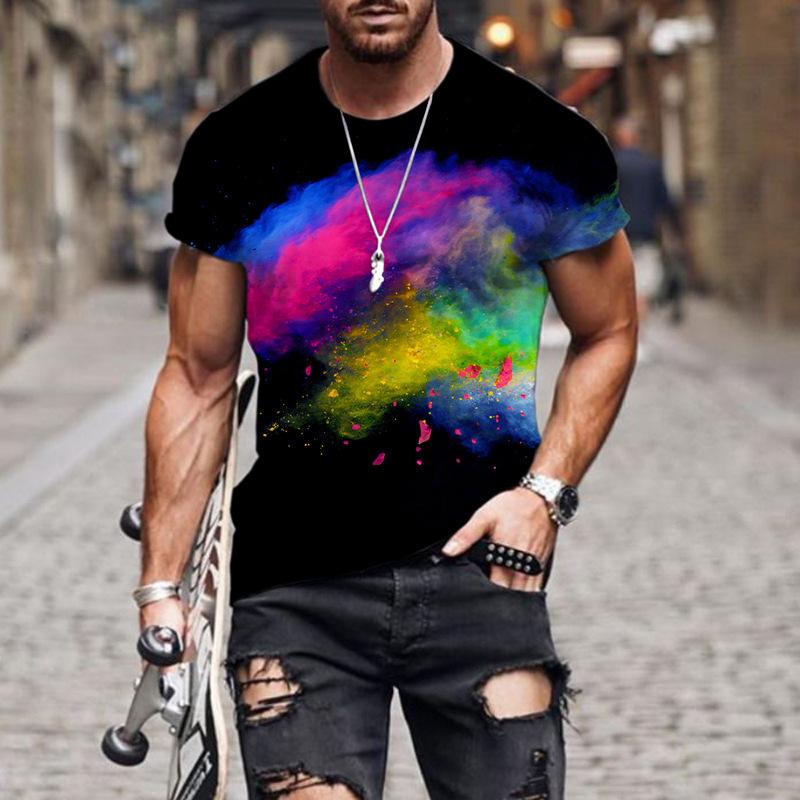 Summer Colorful 3D Digital Printed Short Sleeve Casual Loose Round Neck T-Shirts Men’s