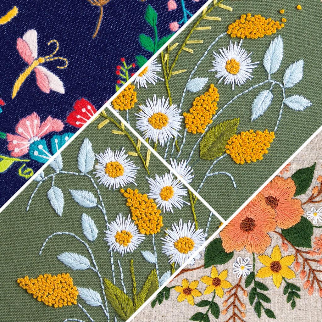 TuxFezug Вышивка Сделай сам Вышивка крестом Включает вышивку и японскую инструкцию Многоцветный набор с цветами и листьями, Набор, Набор для начинающих, Пяльцы,